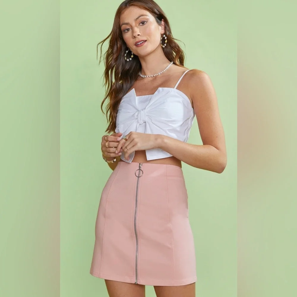 NEW Blue Rain Zip Front Light Yellow Mini Skirt - Picture 5 of 9